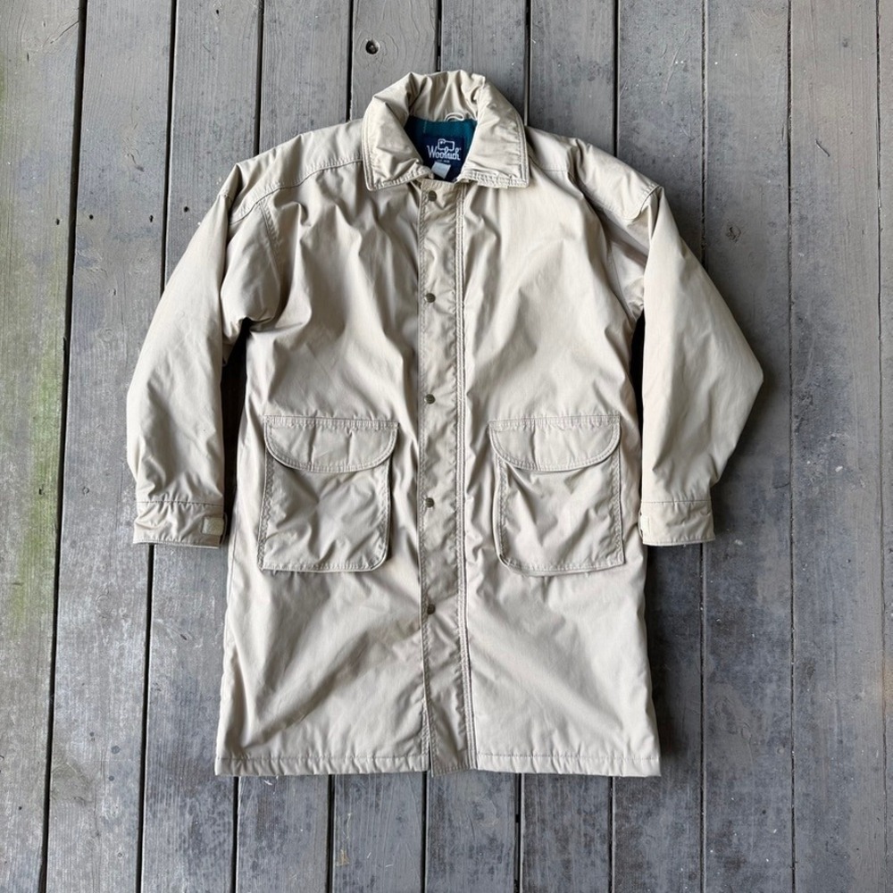 Woolrich Vintage Long Field Coat Tan Plaid Lined Barn Jacket Mens Large